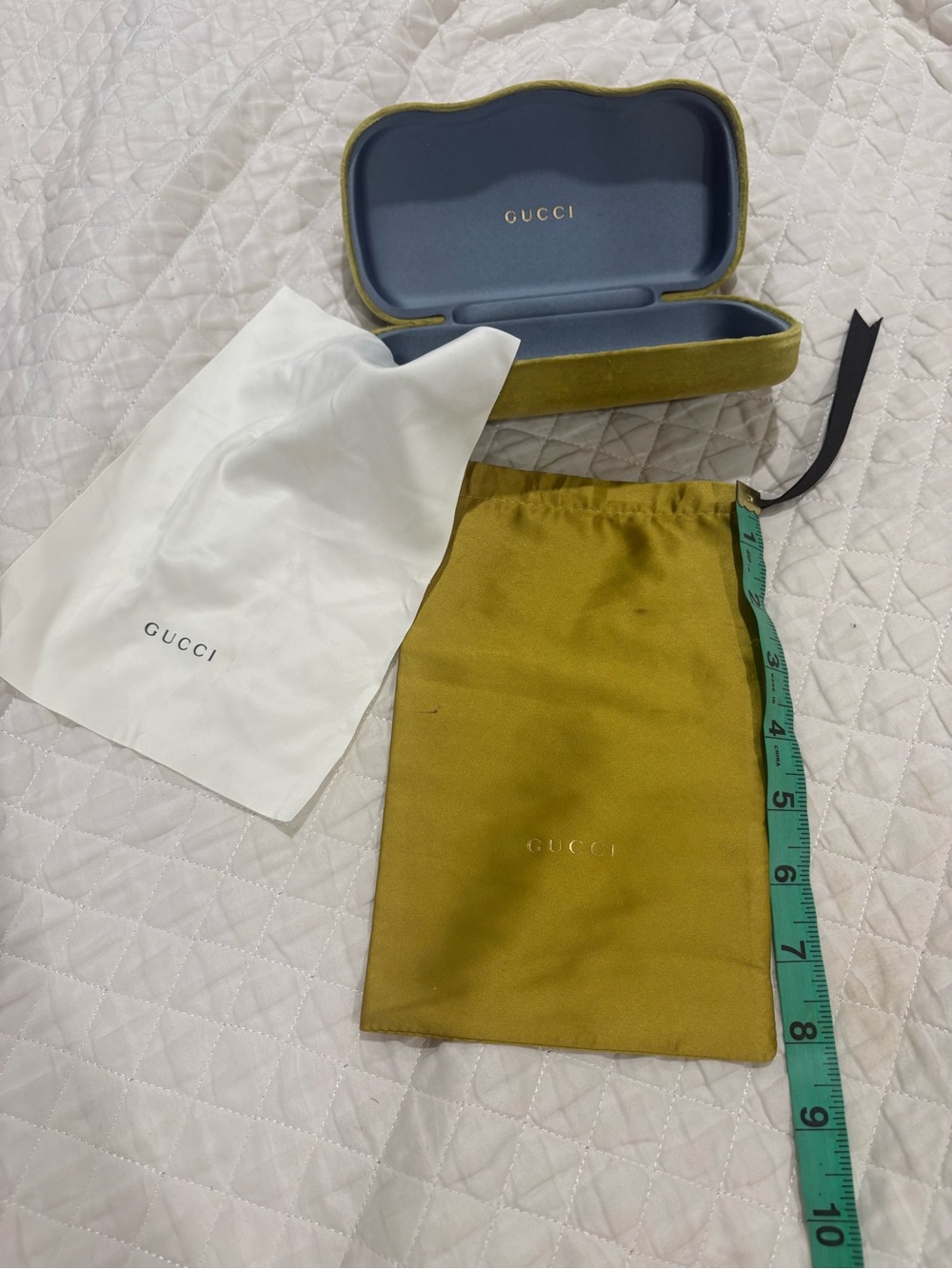Gucci Velvet Eyewear Case & Dust Bags in Olive Green